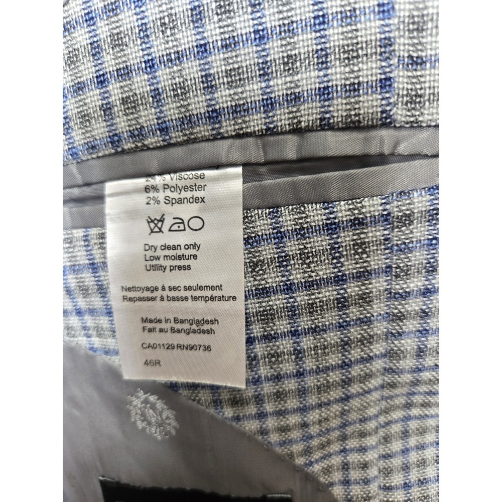 Lauren Ralph Lauren Blazer Jacket Mens 46R Blue Gray Plaid Single Breasted 46 R - Picture 6 of 12